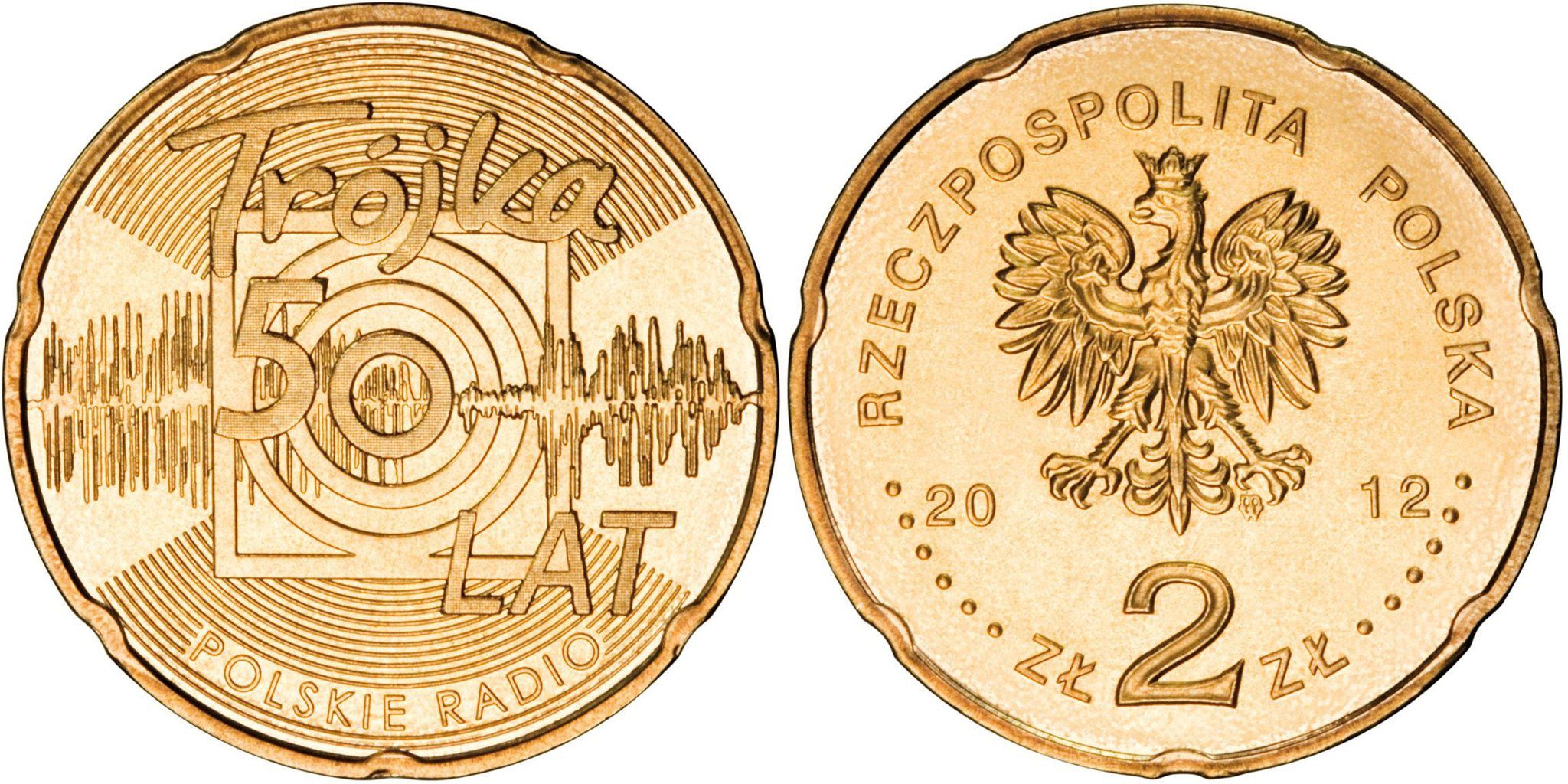 Польша 2 злотых 2012 MW, 50 лет радио "тройка" KM 816 нордик UNC 4513-854