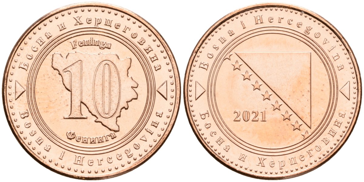 Босния и Герцеговина 10 фенигов 2021 KM 115 сталь плакированная медью UNC 4602-1019