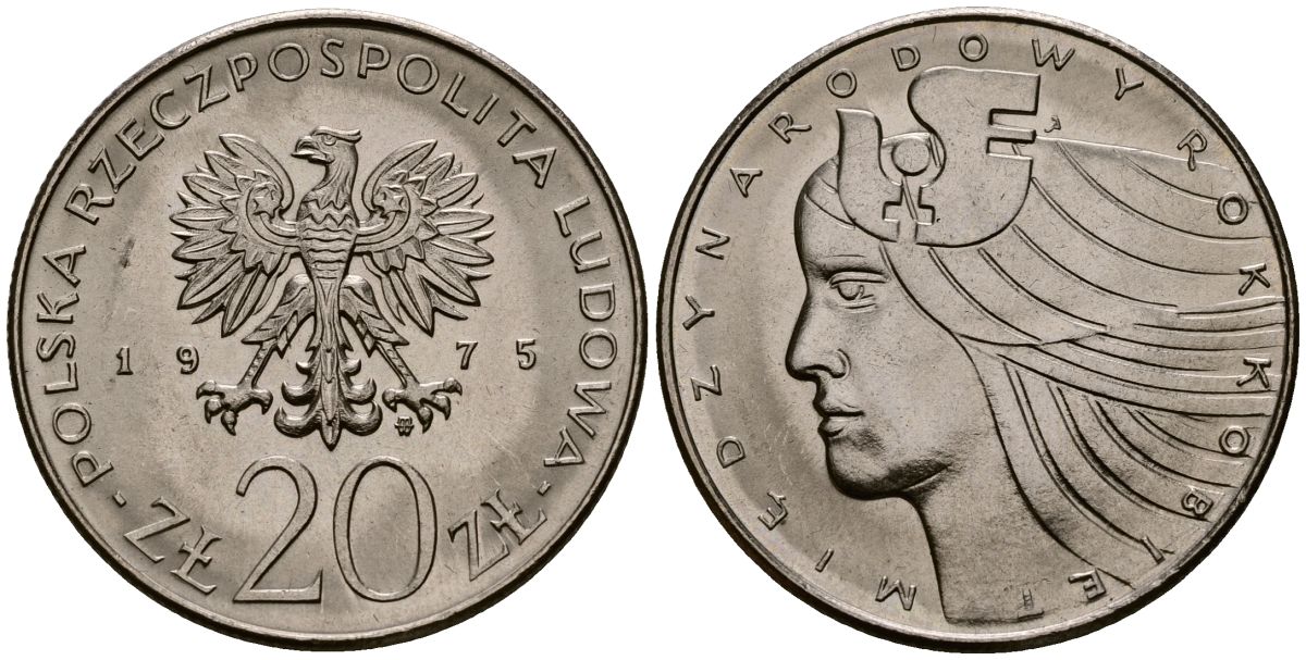 Польша 20 злотых 1975 MW, Международный год женщины KM 75, Parchimowicz 248 медно-никель 4168-821