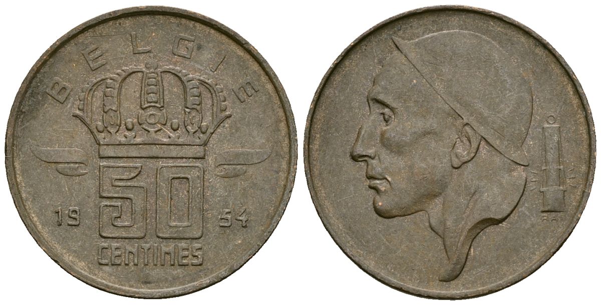 Бельгия 50 сантимов 1954 BELGIE KM 145 бронза 4164-1047