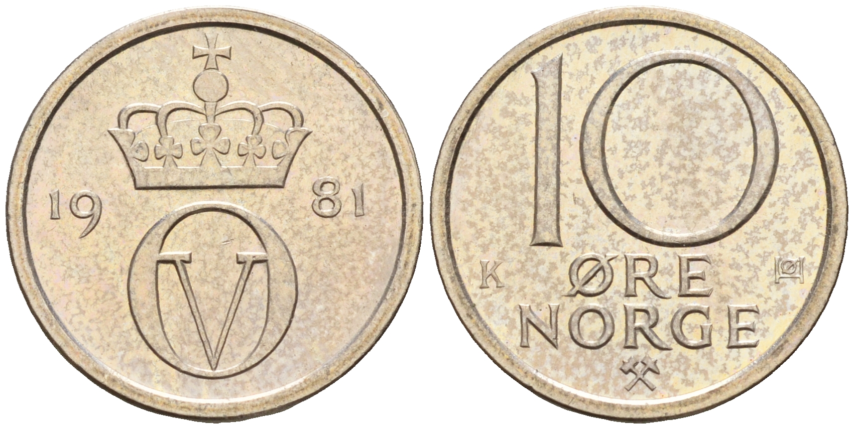 Норвегия 10 эре 1981 Улаф V (1958-1991) KM 416 медно-никель    4596-256