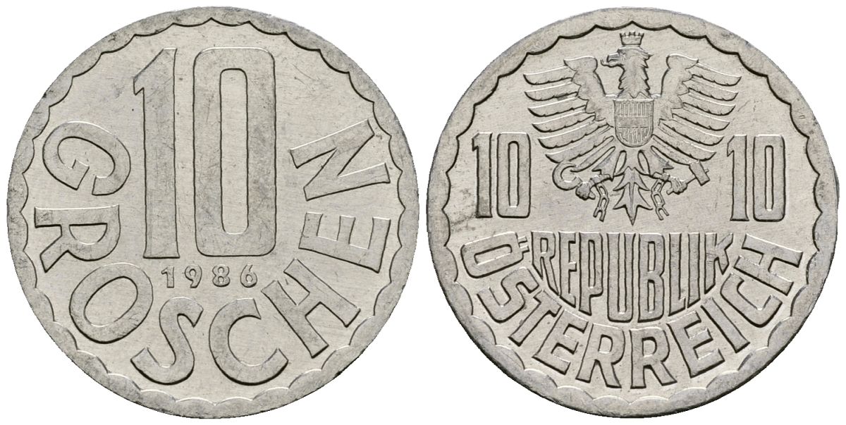 Австрия 10 грошей 1986 KM 2878 алюминий 4138-426