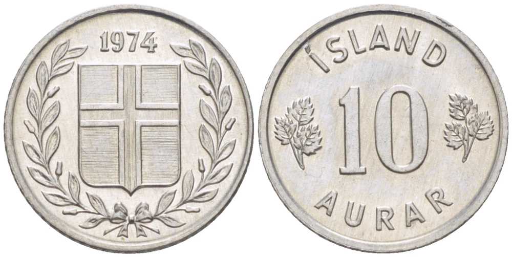 Исландия 10 эйре 1974 KM 10а алюминий UNC 66-311