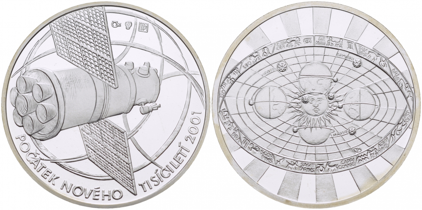 ЧЕХИЯ МЕДАЛЬ 2001 МИЛЛЕНИУМ, НАЧАЛО НОВОГО ТЫСЯЧЕЛЕТИЯ, КОСМОС, СПУТНИК, СОЛНЕЧНАЯ СИСТЕМА, ВЕС 16 ГР., ДИАМЕТР 34 ММ. серебро PROOF 1077-4-33
