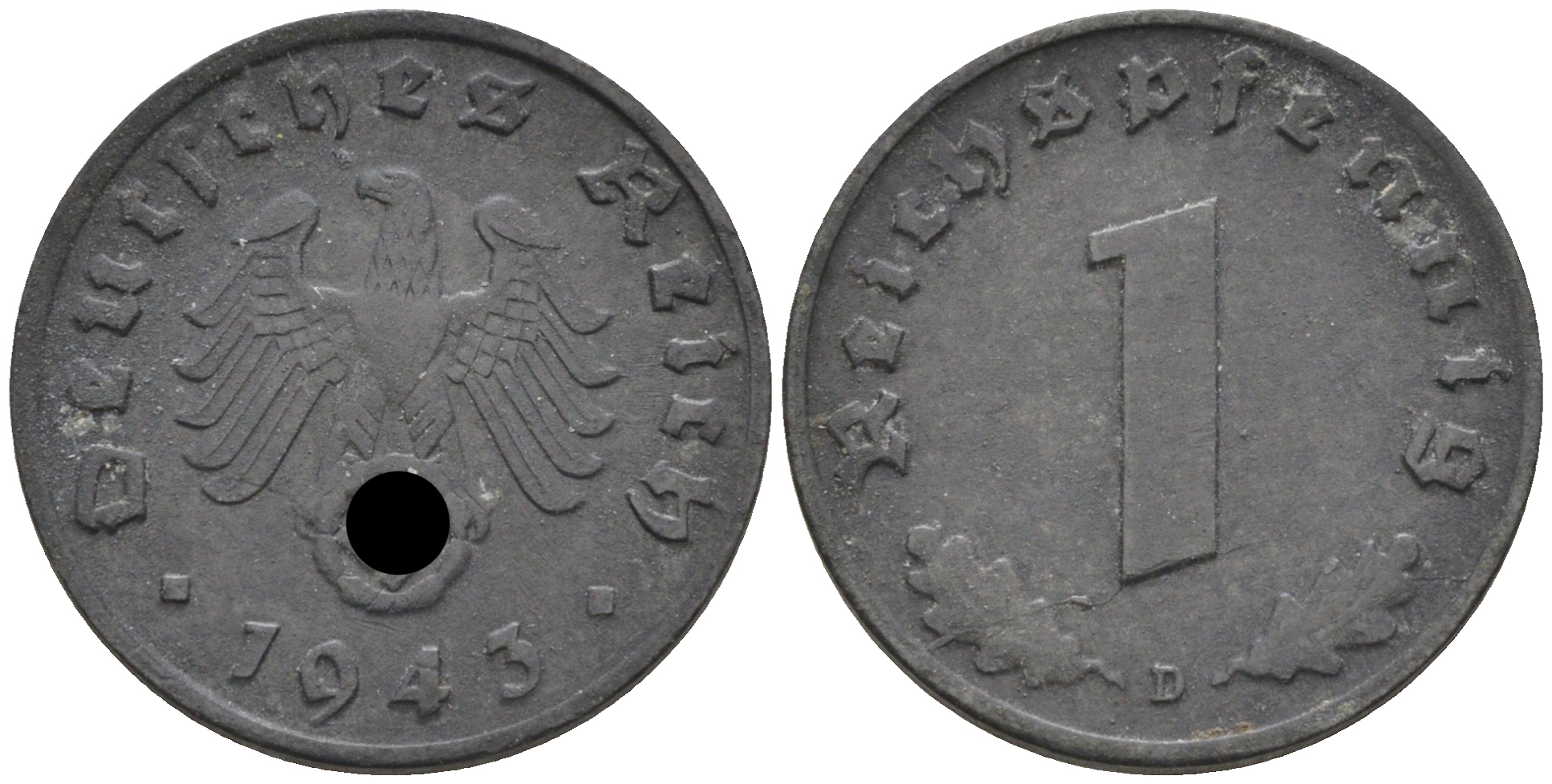 Германия 1 рейхспфенниг 1943 D KM 97, J. 369 цинк    4594-1267