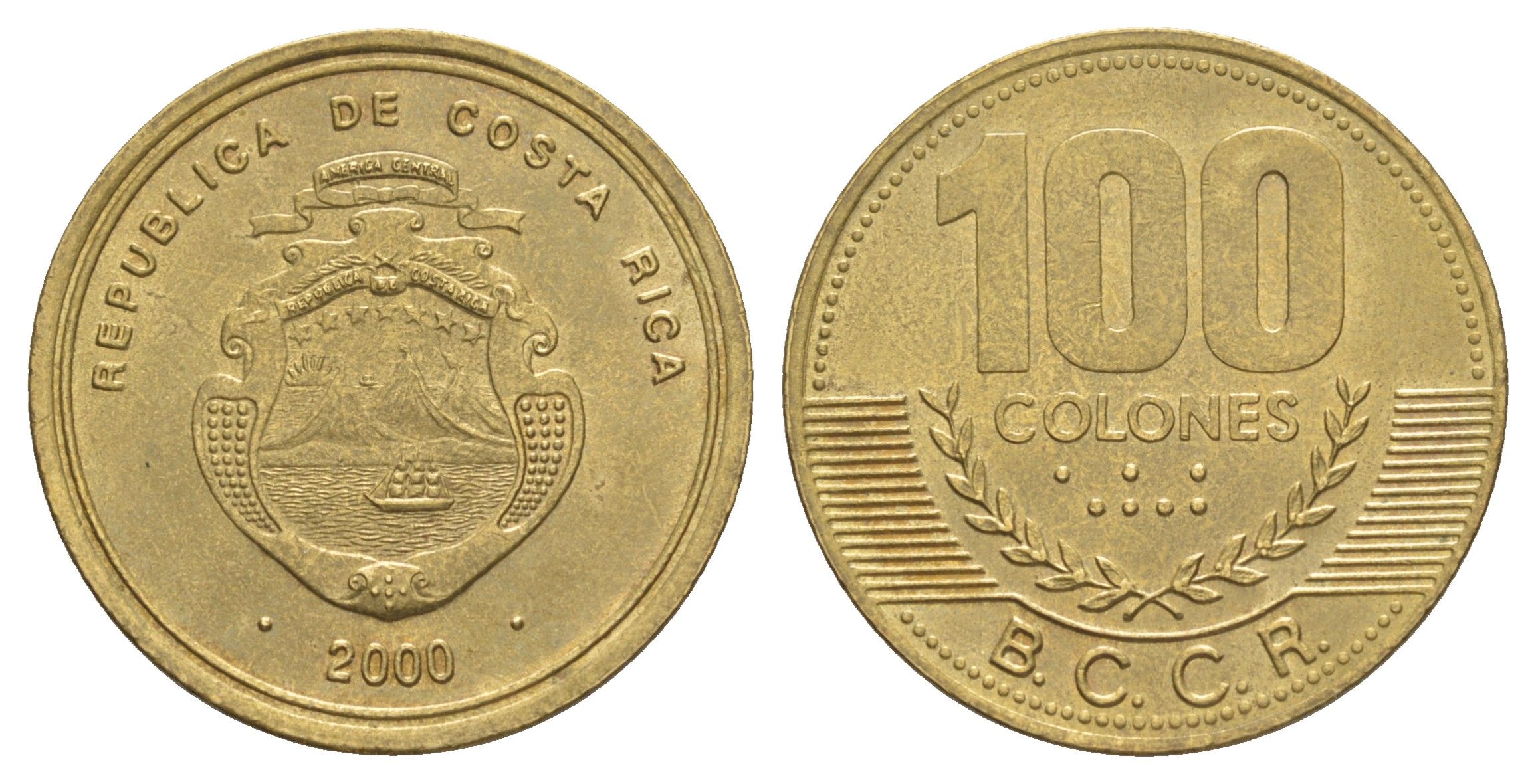 Коста-Рика 100 колонов 2000 KM 240 алюминиевая бронза UNC 4642-946