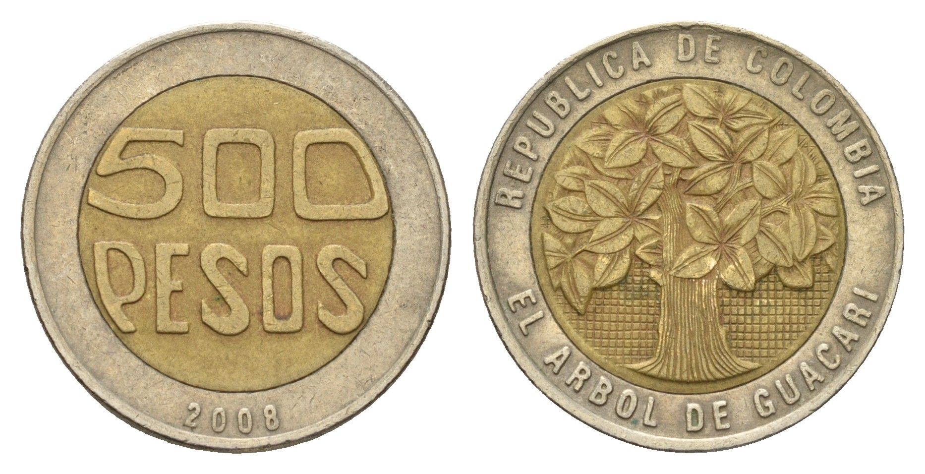 Колумбия 500 песо 2008 KM 286 биметалл 4577-1053
