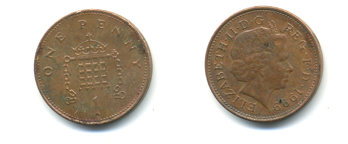Великобритания 1 пенни 1999 Елизавета II (1952-2022) KM 986, Spink 4710 (B5) сталь плакированная медью 177-534
