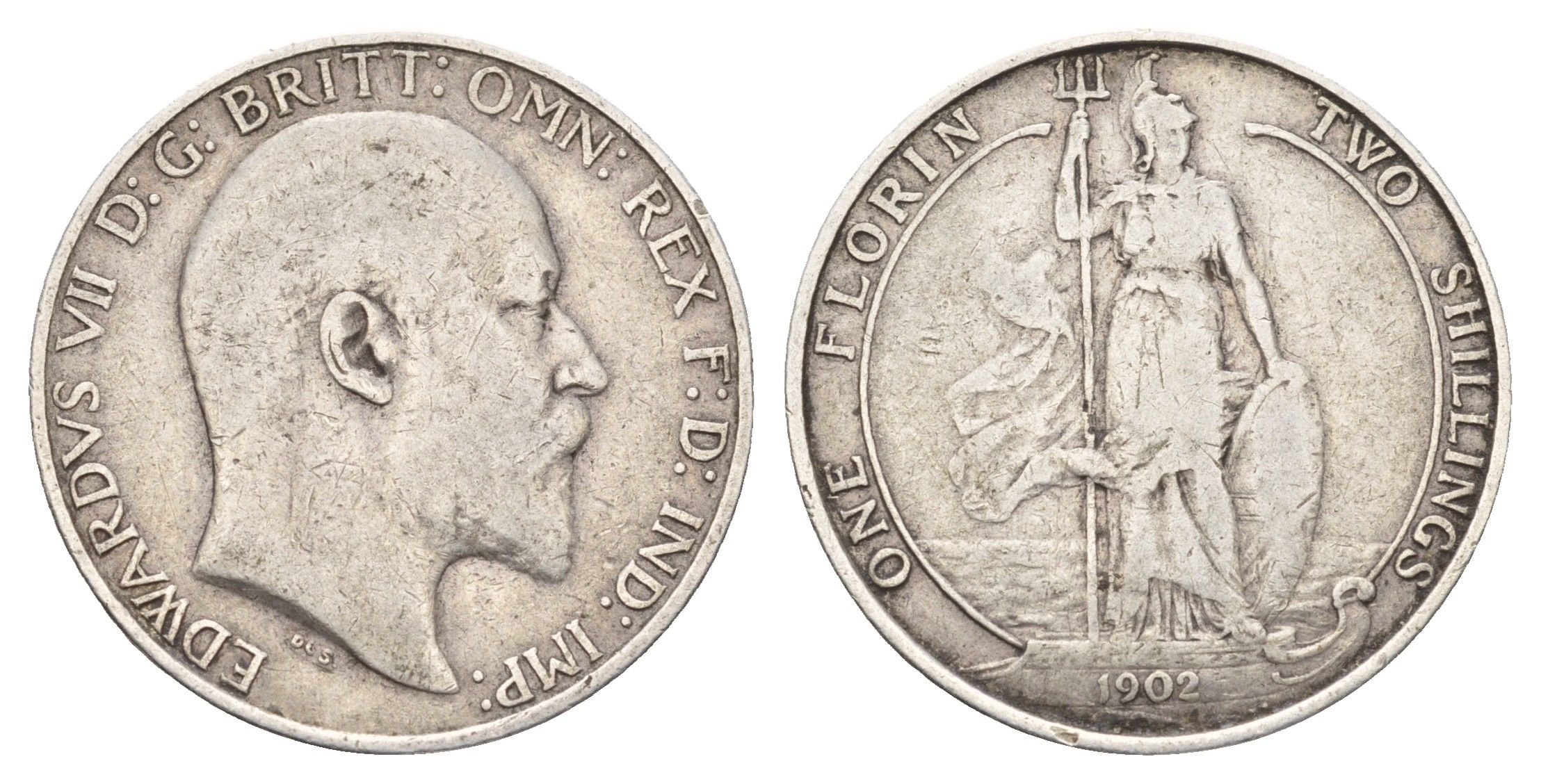Великобритания 2 шиллинга (флорин) 1902 Эдуард VII (1901-1910) KM 801, Spink 3981 серебро 413-3432