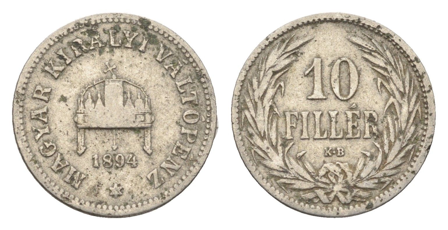 Венгрия 10 филлеров 1894 KB, Франц Иосиф I (1848-1916) KM 482 никель 4665-715