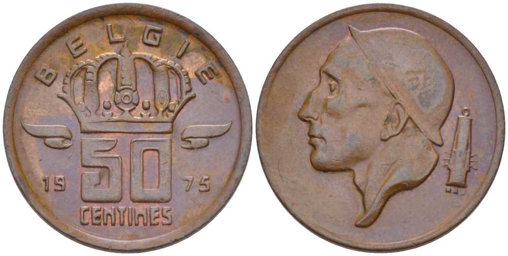 Бельгия 50 сантимов 1975 Belgie, Бодуэн I (1951-1993) KM 149.1 бронза 214-218