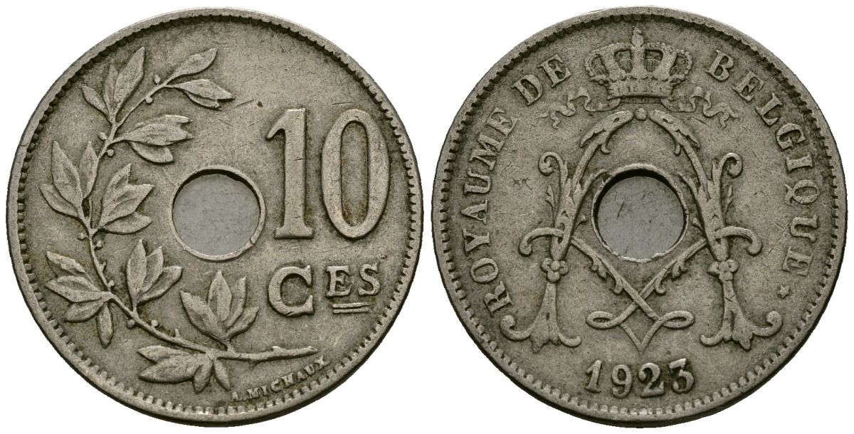 Бельгия 10 сантимов 1923 KM 52 медно-никель 4177-1255