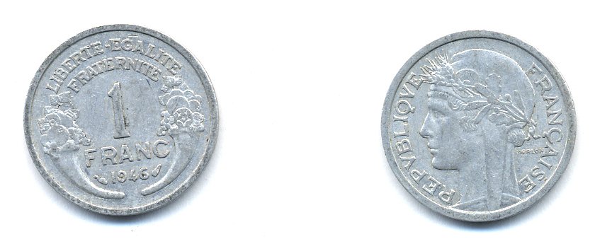 ФРАНЦИЯ 1 ФРАНК 1946 KM 885a.1 алюминий 4379-1352