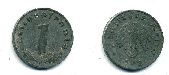 ГЕРМАНИЯ 1 РЕЙХСПФЕННИГ 1942 J цинк 46-2349