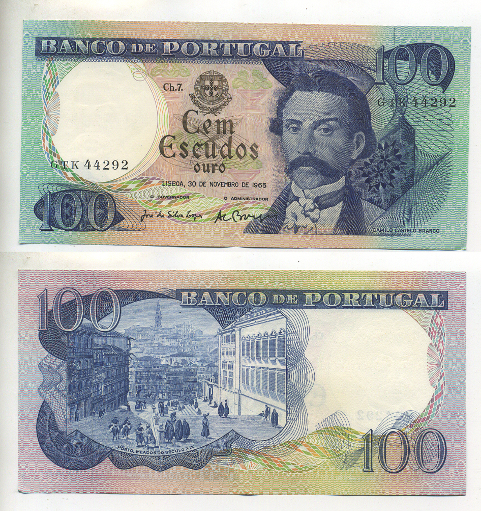 ПОРТУГАЛИЯ 100 ЭСКУДО 1965 КАМИЛУ БЛАНКУ КАШТЕЛУ, 30 НОЯБРЯ 1965 Pick 169а бумага 7552-43-2
