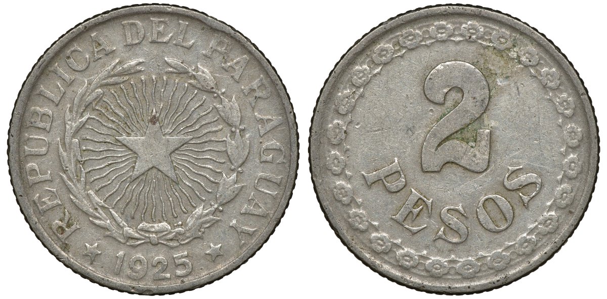 ПАРАГВАЙ 2 ПЕСО 1925 ГОД ТИП KM 14 медно-никель 72-1257