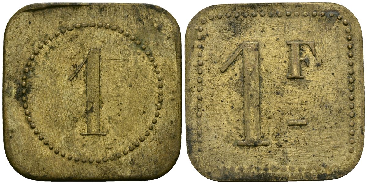 Франция 1 франк XIX-XX век ресторанный жетон латунь 4166-924