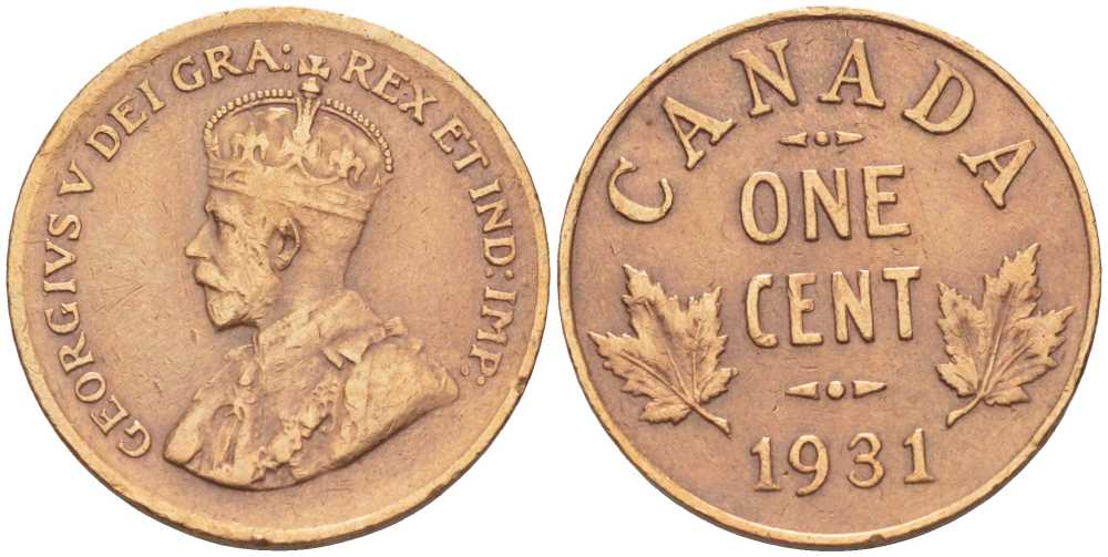 Канада 1 цент 1931 Георг V (1910-1936) KM 28 бронза 206-237