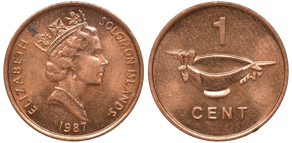 Соломоновы острова 1 цент 1987 Елизавета II (1953-) KM 24 сталь плакированная бронзой aUNC 4602-869