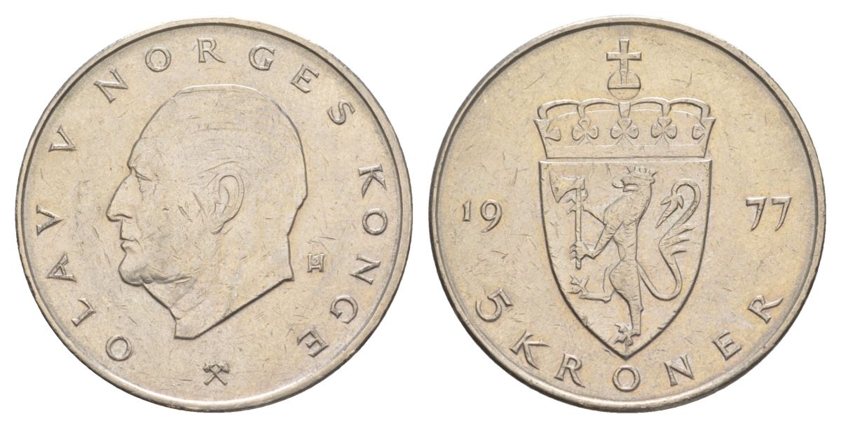 Норвегия 5 крон 1977 Улаф V (1957-1991) KM 420 медно-никель 4162-445
