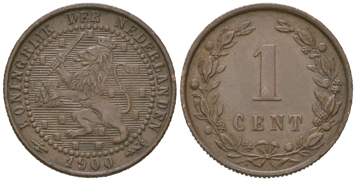 Нидерланды 1 цент 1900 Вильгельмина (1890-1948) KM 107 бронза 4154-733