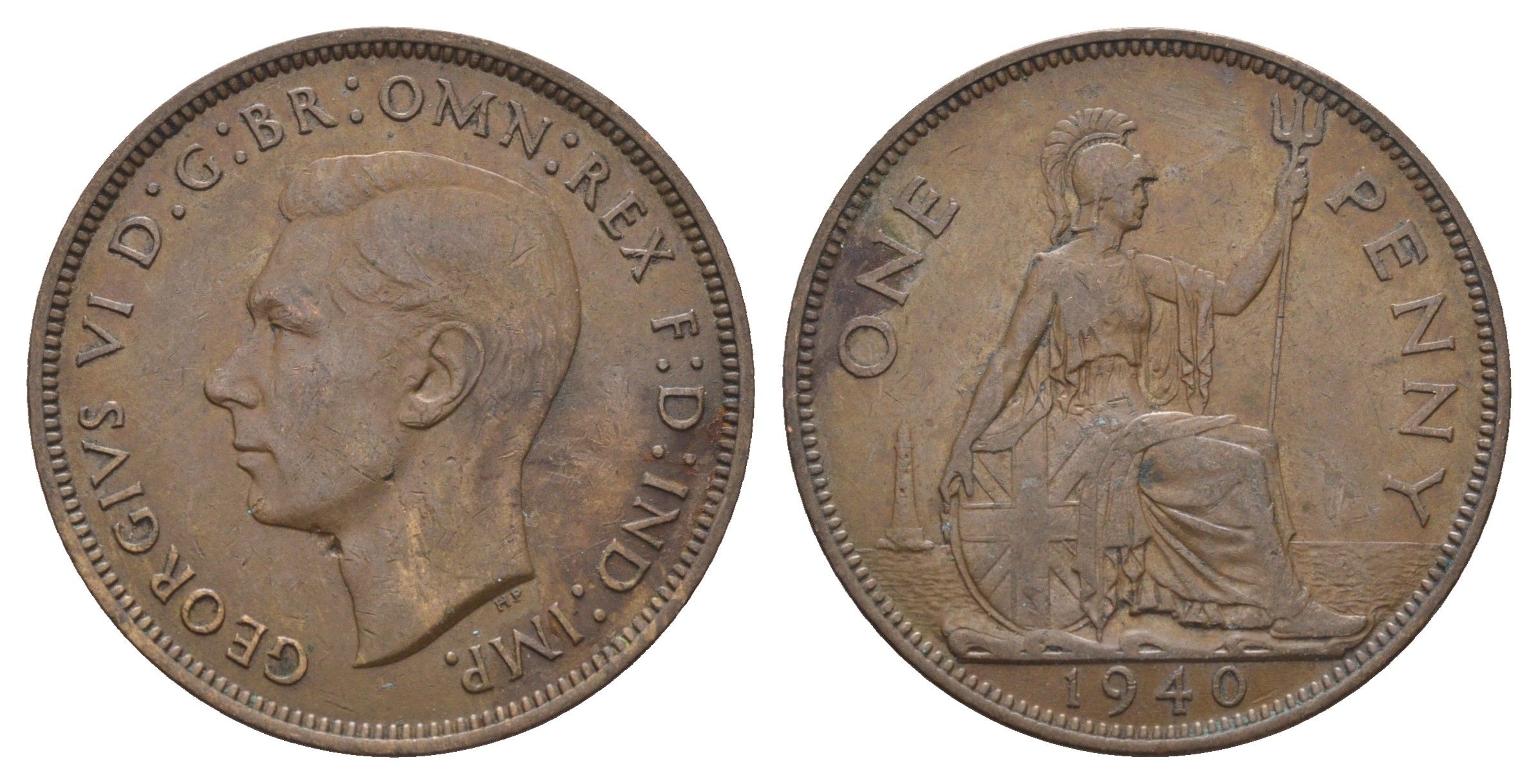 Великобритания 1 пенни 1940 Георг VI (1936-1952) KM 845, Spink 4114 бронза 4661-816