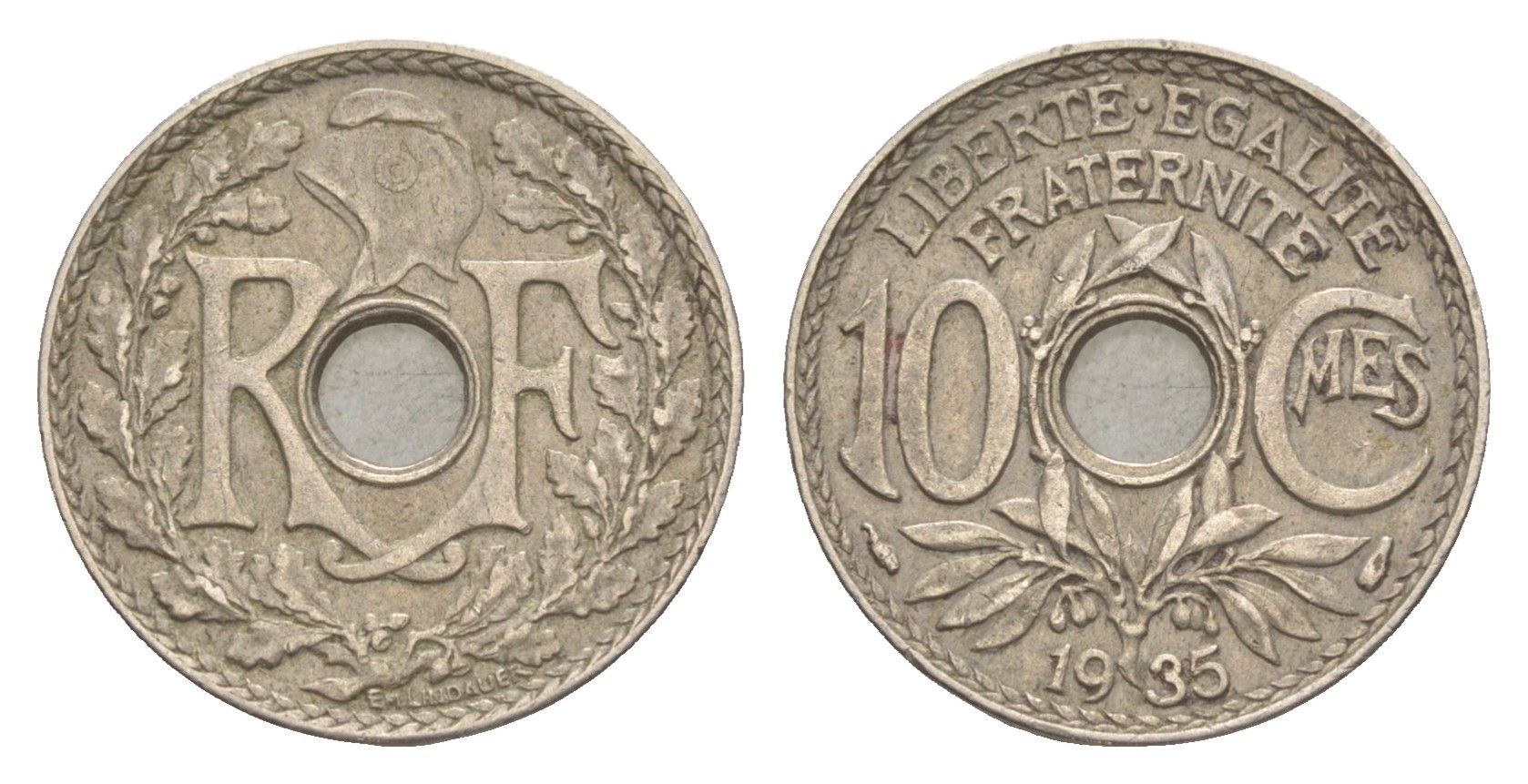 Франция 10 сантимов 1935 KM 866a медно-никель 83-247