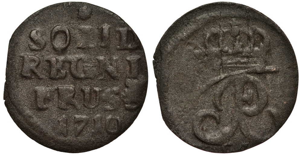 ПРУССИЯ 1 ШИЛЛИНГ 1710 CG, ФРИДРИХ I (1701-1713), ВЕС 0,59 ГР. KM 6 серебро 1516-432