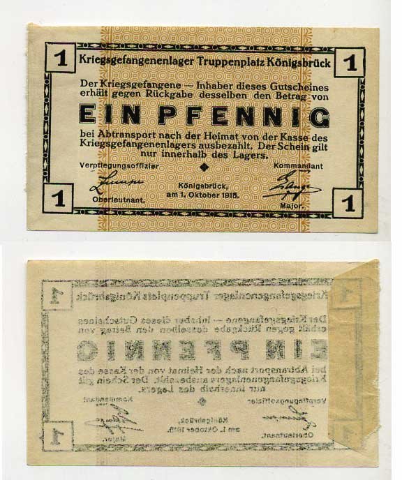 Германия 1 пфенниг 1915 Голцерн (Мюльде), лагерь военнопленных C-3010 бумага aUNC 00-00