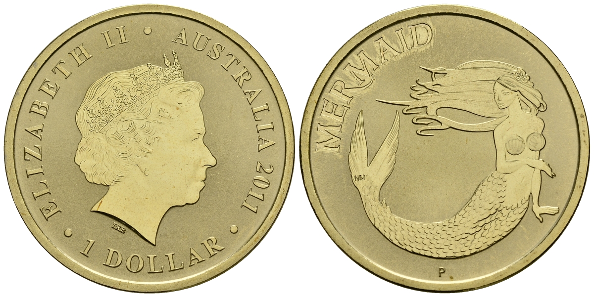 Австралия 1 доллар 2011 серия мифические существа, русалка KM 1584 алюминиевая бронза UNC 00-00