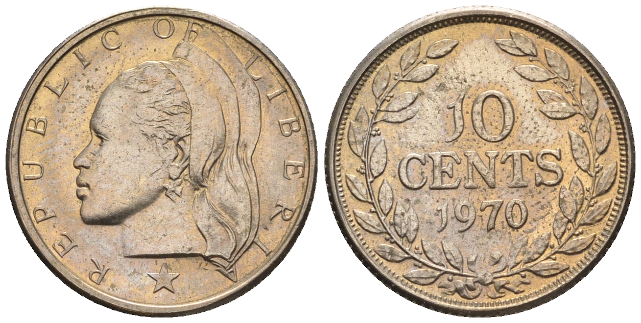 Либерия 10 центов 1970  KM 15a.2 медно-никель  UNC  220-1133