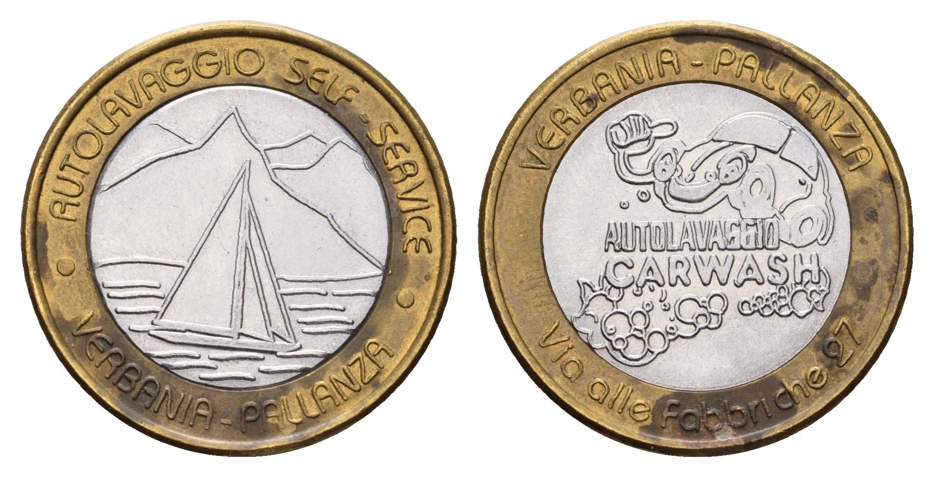 Италия жетон для мойки машин лодка, диаметр 24 мм, вес 6,9 гр биметалл 4670-913