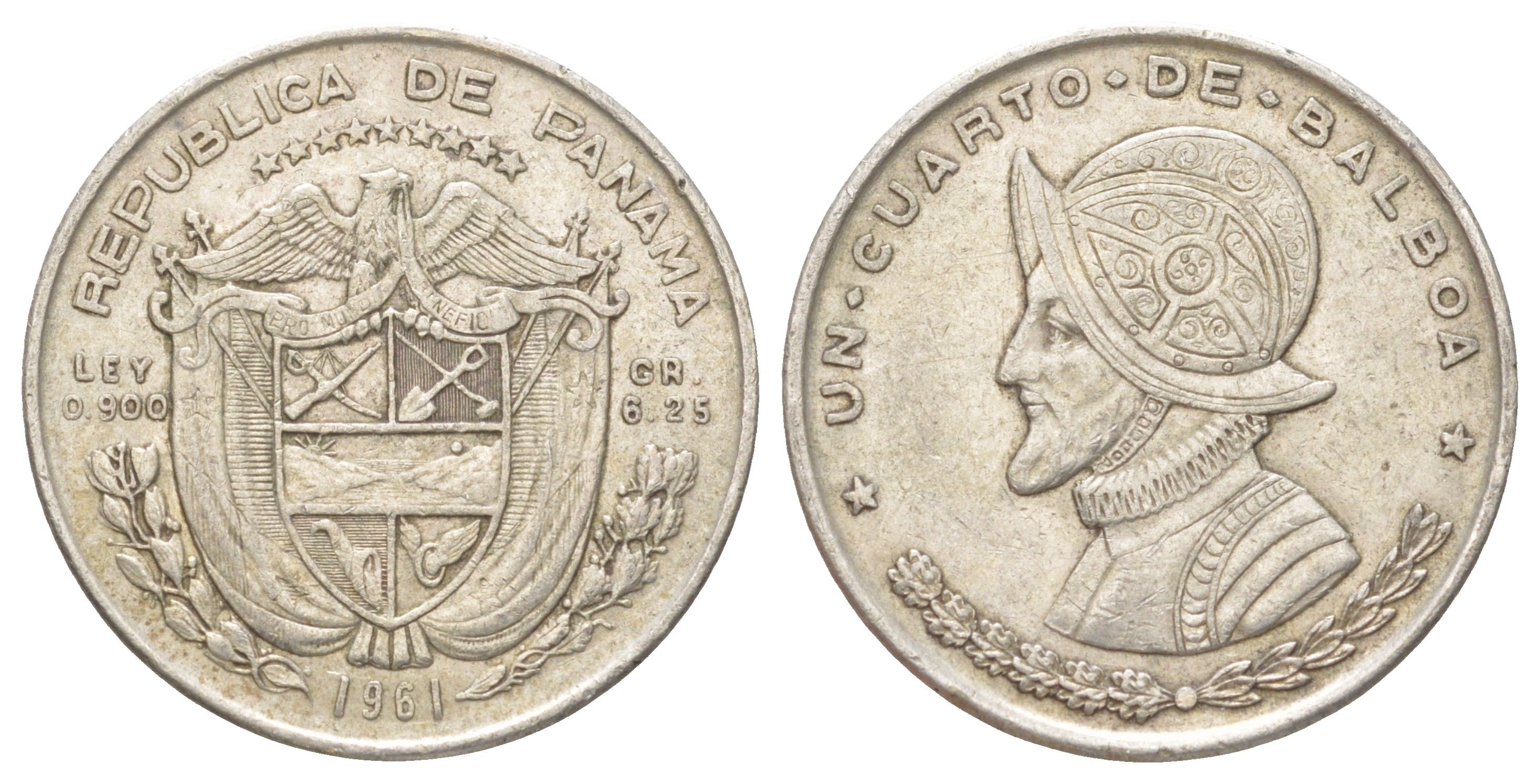 Панама 1/4 бальбоа 1961 KM 25 серебро 4624-216