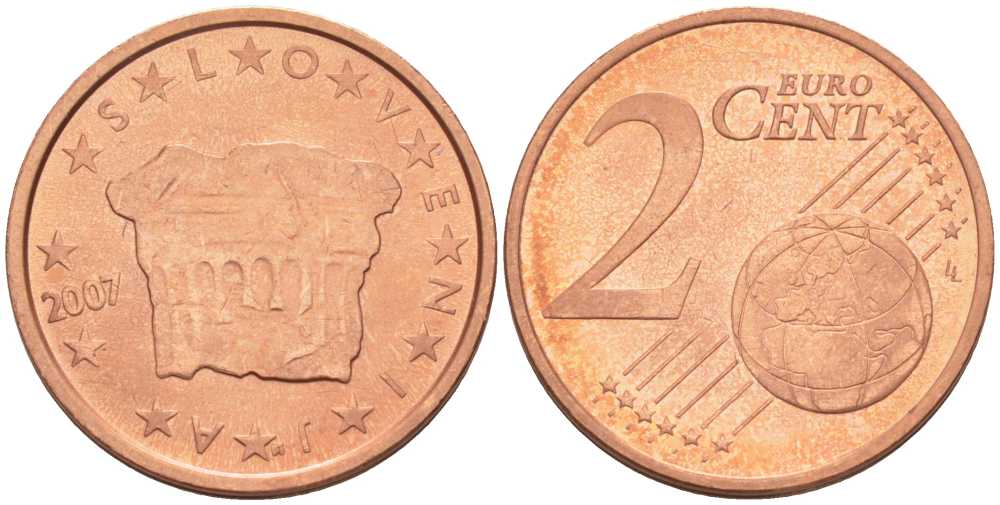 СЛОВЕНИЯ 2 ЕВРОЦЕНТА 2007 КНЯЖЕСКИЙ КАМЕНЬ ВЛАСТИ KM 69 сталь плакированная медью UNC 214-365