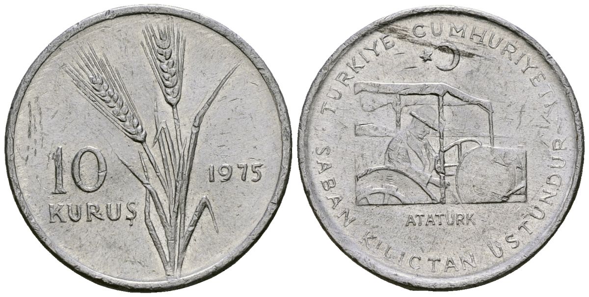 Турция 10 курушей 1975 KM 898a алюминий 4167-247