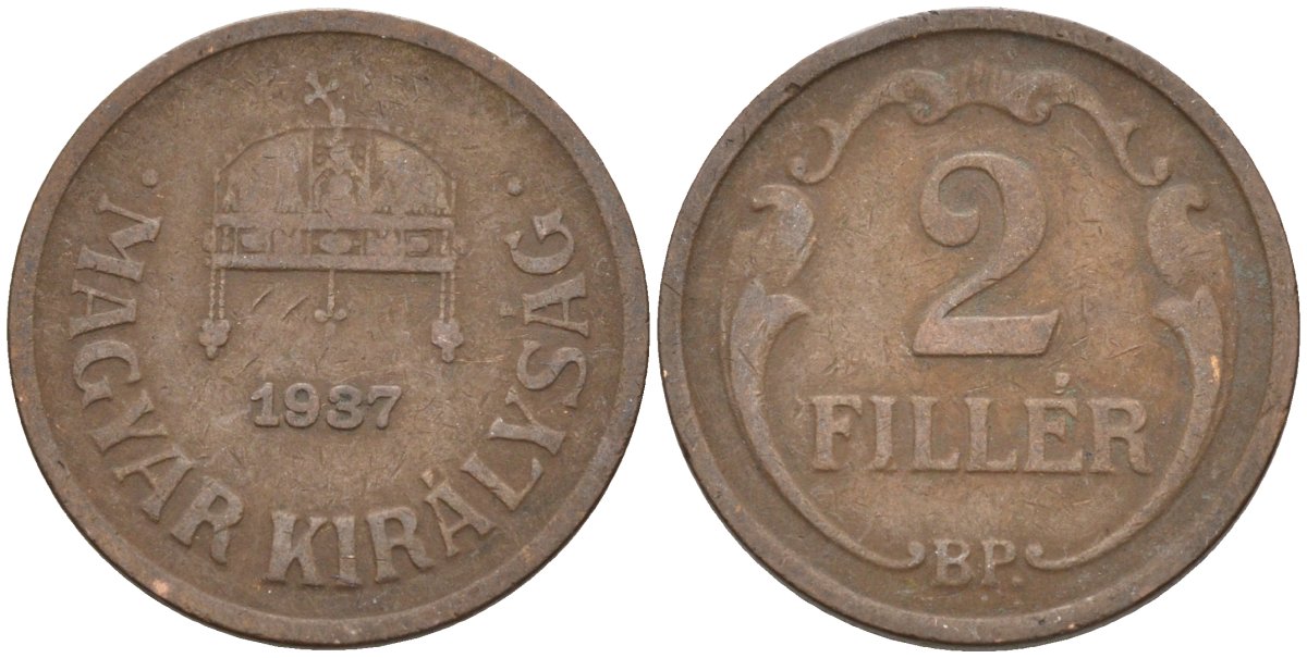 Венгрия 2 филлера 1937 BP KM 506 бронза 4115-1149