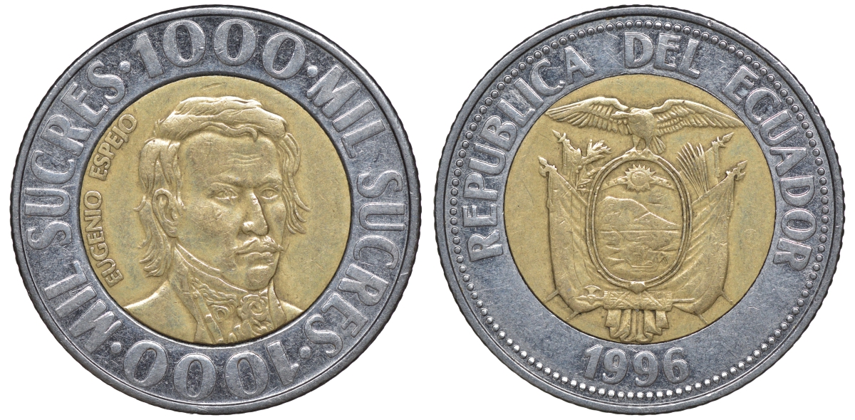 Эквадор 1000 сукре 1996 KM 99 биметалл 4606-454
