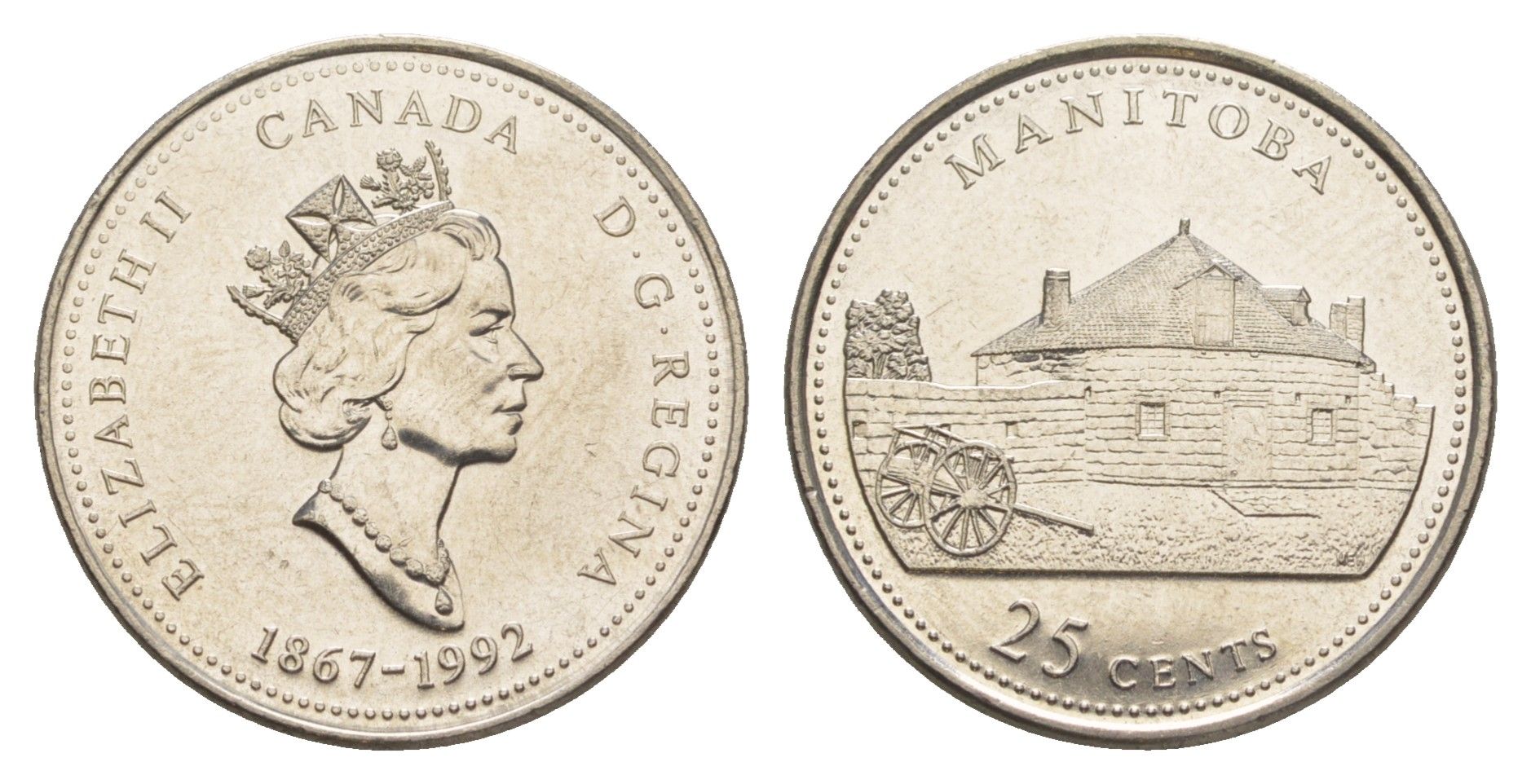 Канада 25 центов 1992 125 лет Конфедерации Канада - Манитоба KM 214 никель UNC 4637-911