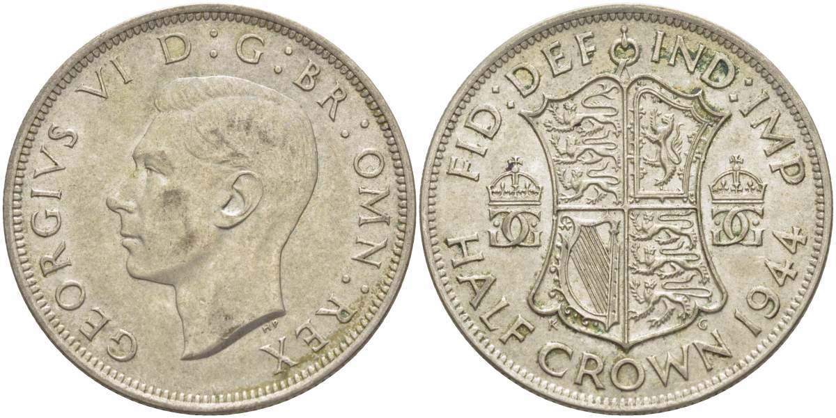 Великобритания 1/2 кроны 1944 Георг VI (1936-1952) KM 856, Spink 4080 серебро 00-00