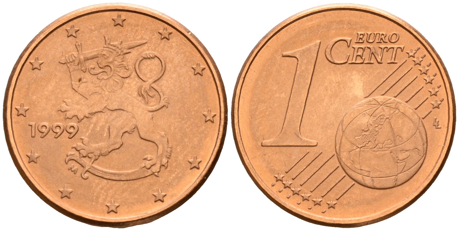 Финляндия 1 евроцент 1999  KM 98 сталь плакированная медью  UNC  4189-217