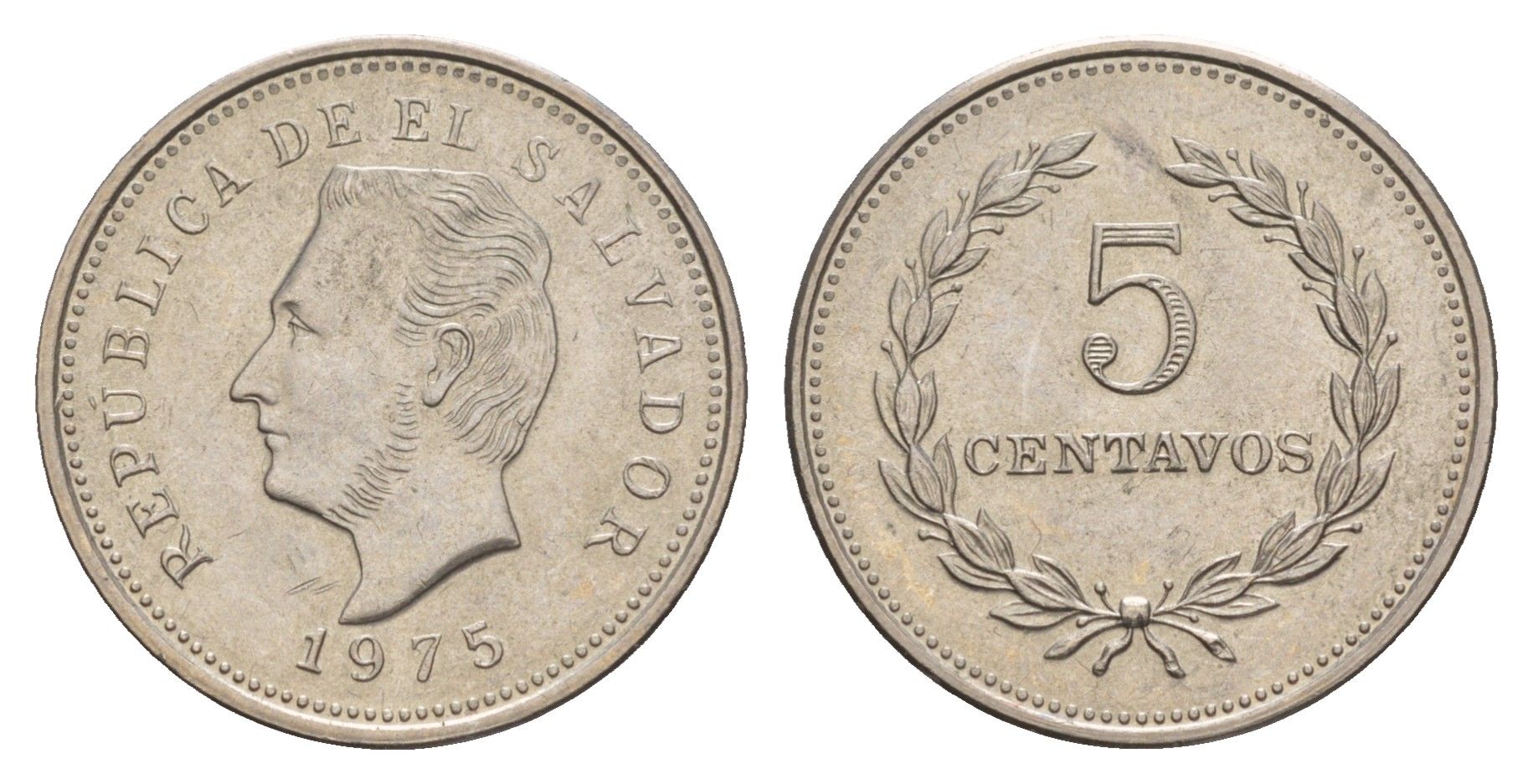 Сальвадор 5 сентаво 1975 год тип, Франсиско Морасан KM 149 сталь плакированная медно-никель UNC 4657-635