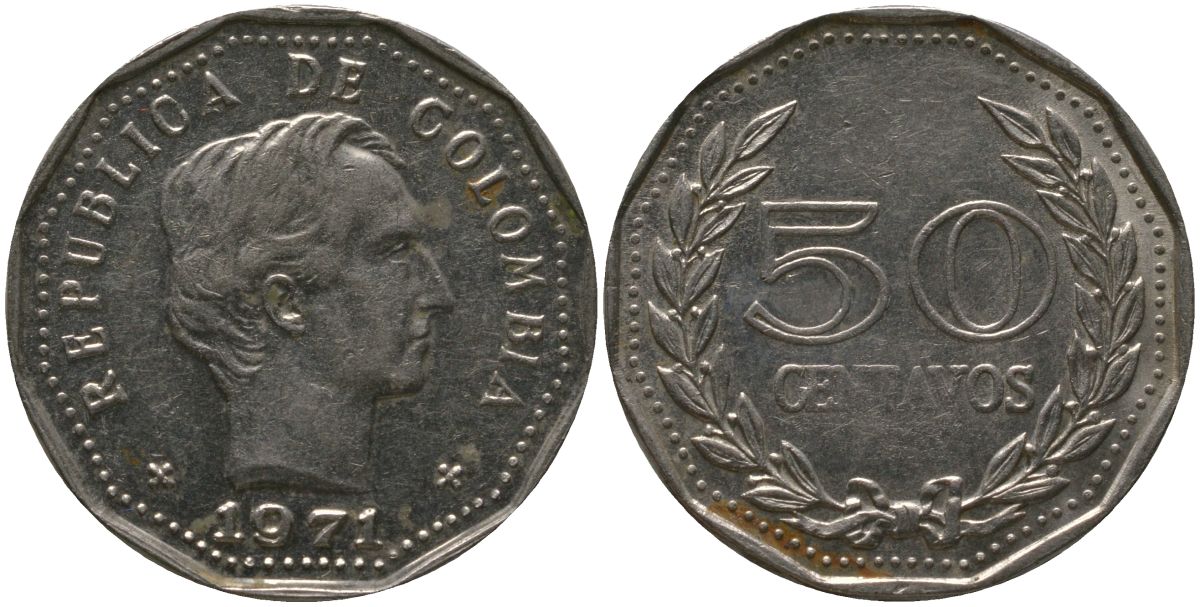 Колумбия 50 сентаво 1971 KM 244.1 сталь плакированная никелем 4529-721
