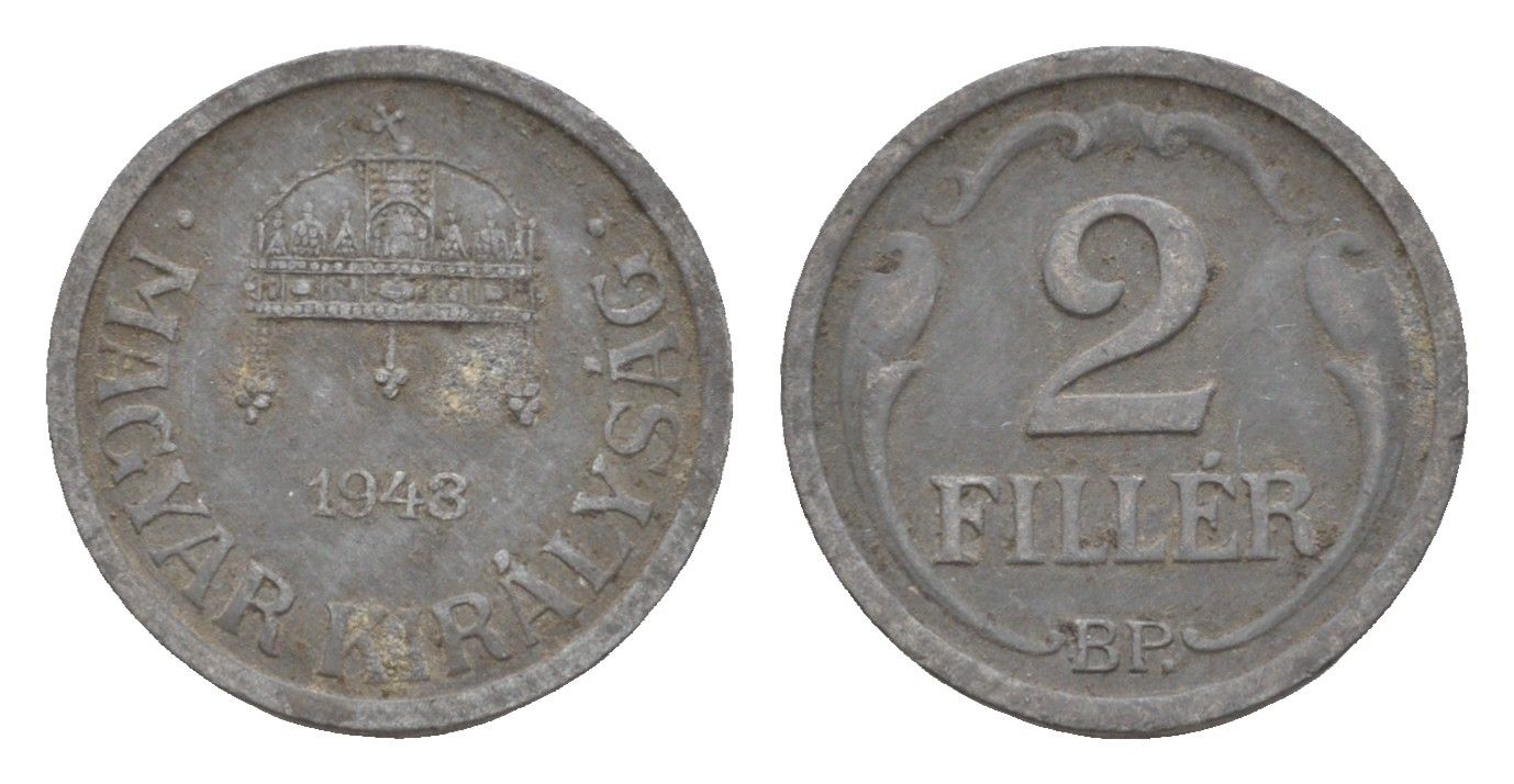 Венгрия 2 филлера 1943 BP KM 519 цинк 4658-341