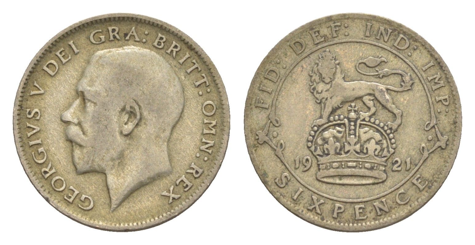 Великобритания 6 пенсов 1921 Георг V (1910-1936) KM 815a.1, Spink 4024 серебро 4643-849