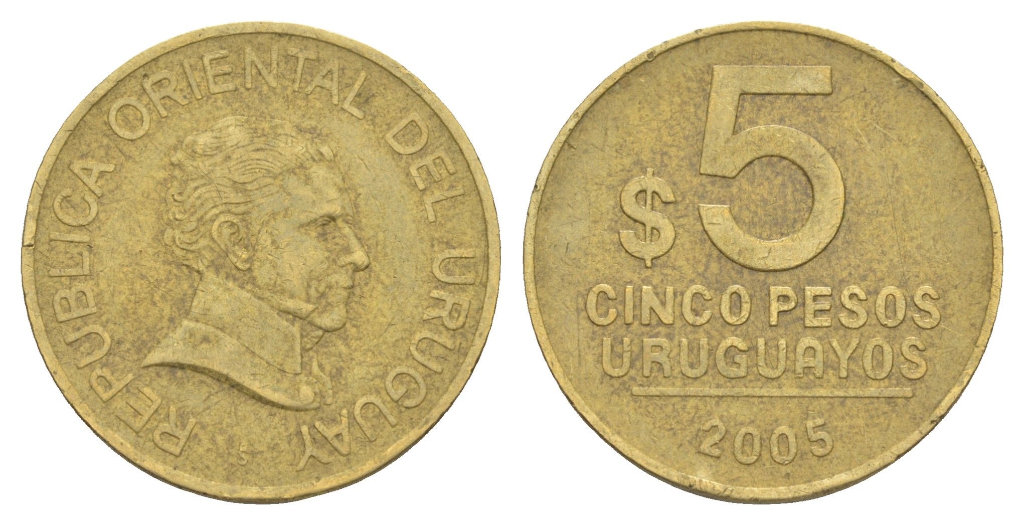 Уругвай 5 песо 2005 KM 120.2 алюминиевая бронза 4167-814