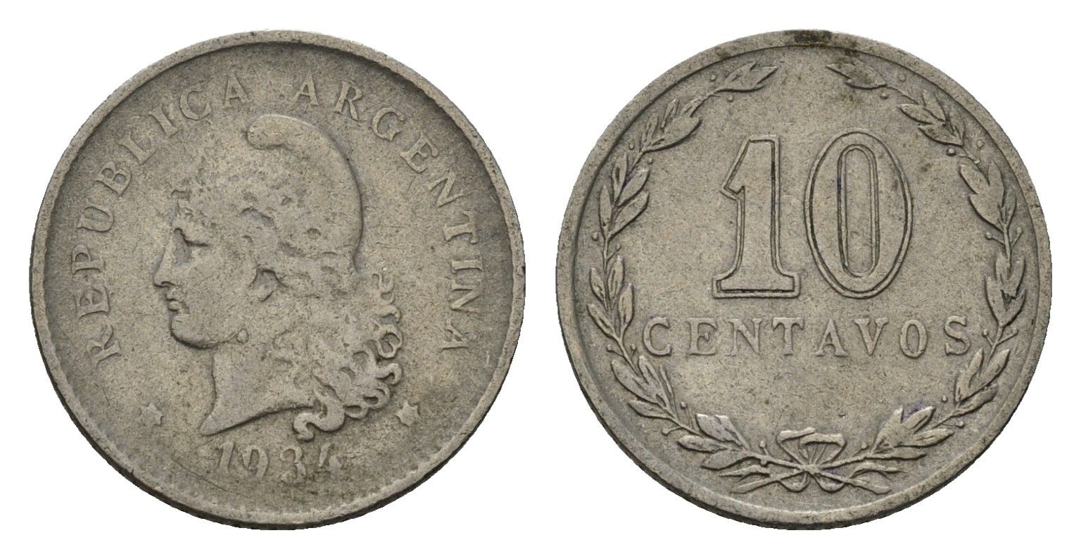 Аргентина 10 сентаво 1934 KM 35 медно-никель 4154-1149