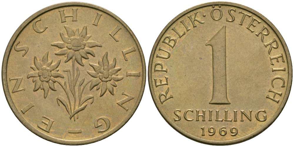 Австрия 1 шиллинг 1969 KM 2886 алюминиевая бронза 4579-333