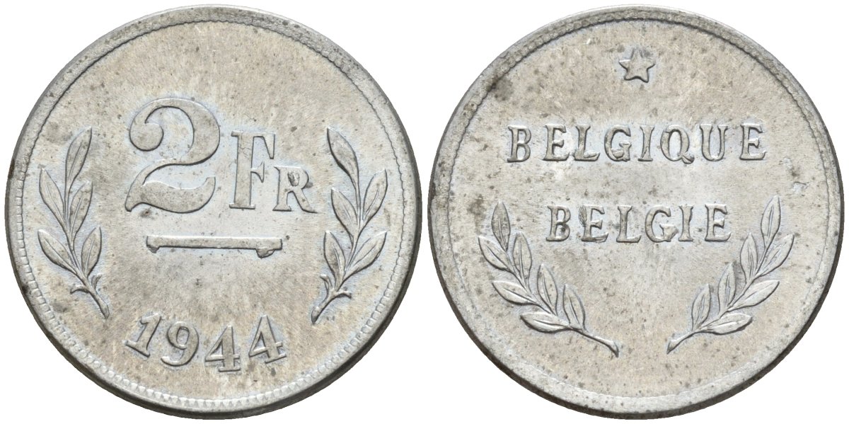 Бельгия 2 франка 1944 KM 133 сталь плакированная никелем 4541-237
