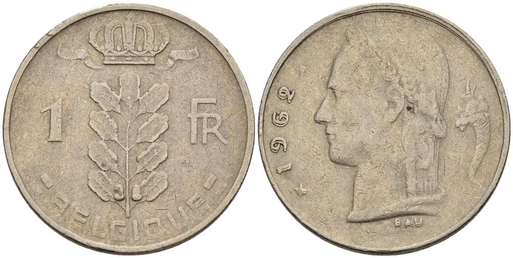 БЕЛЬГИЯ 1 ФРАНК 1962 BELGIQUE KM 142.1 медно-никель 4546-447