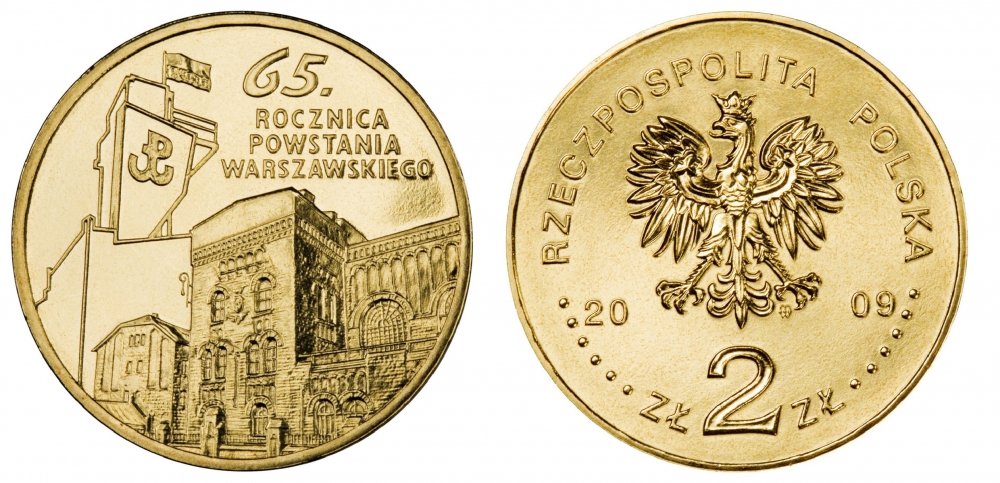 Польша 2 злотых 2009 MW, 65 лет Варшавскому восстанию KM 687 латунь UNC M7-05